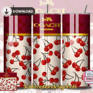 Cherry Coach designer 20oz Skinny tumbler wrap | Designer Digital File | Sublimation Design |PNG
