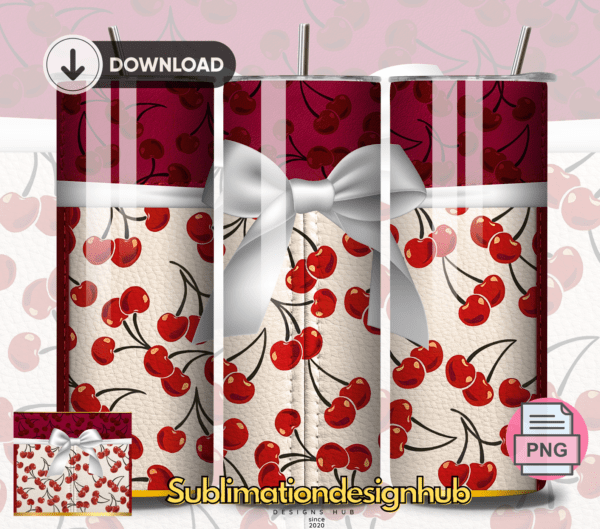 Cherry Coach designer 20oz Skinny tumbler wrap | Designer Digital File | Sublimation Design |PNG