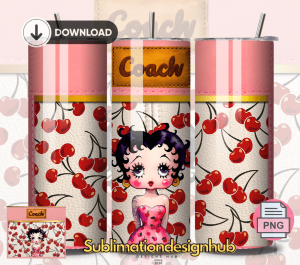 Cherry Coach designer Betty Boop 20oz Skinny tumbler wrap | Designer Digital File | Sublimation Design |PNG