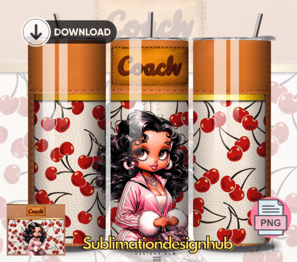 Cherry Coach designer Betty Boop 20oz Skinny tumbler wrap | Designer Digital File | Sublimation Design |PNG