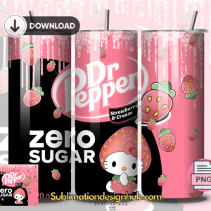 Dr.Pepper Hello Kitty 20oz Skinny tumbler wrap | Tumbler wrap | Digital File | Sublimation Design |PNG