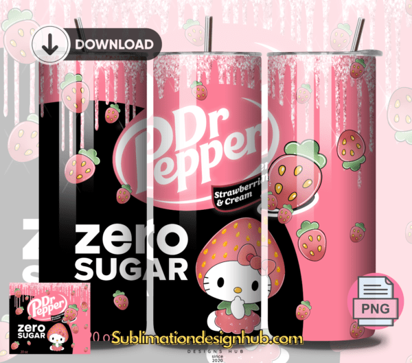 Dr.Pepper Hello Kitty 20oz Skinny tumbler wrap | Tumbler wrap | Digital File | Sublimation Design |PNG