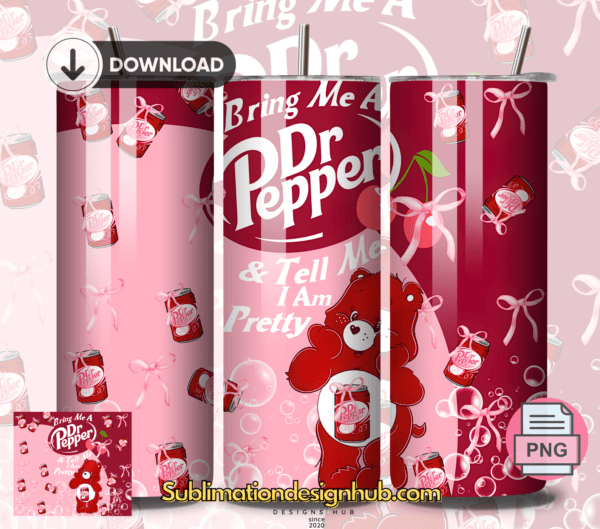 Dr.Pepper Care Bear 20oz Skinny tumbler wrap | Tumbler wrap | Digital File | Sublimation Design |PNG