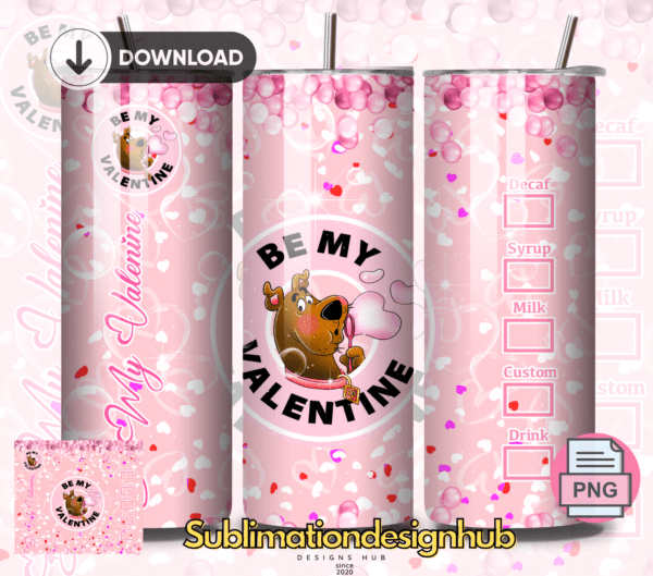 Scooby doo Cupid, Be My Valentine 20 oz tumbler download, digital design, Valentines Day Sublimation design, tumbler png, 20oz Skinny tumbler wrap | Digital File | Sublimation Design |PNG