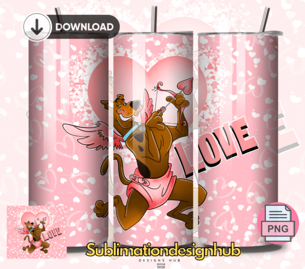 Scooby doo Cupid 20 oz tumbler download, digital design, Valentines Day Sublimation design, tumbler png, 20oz Skinny tumbler wrap | Digital File | Sublimation Design |PNG